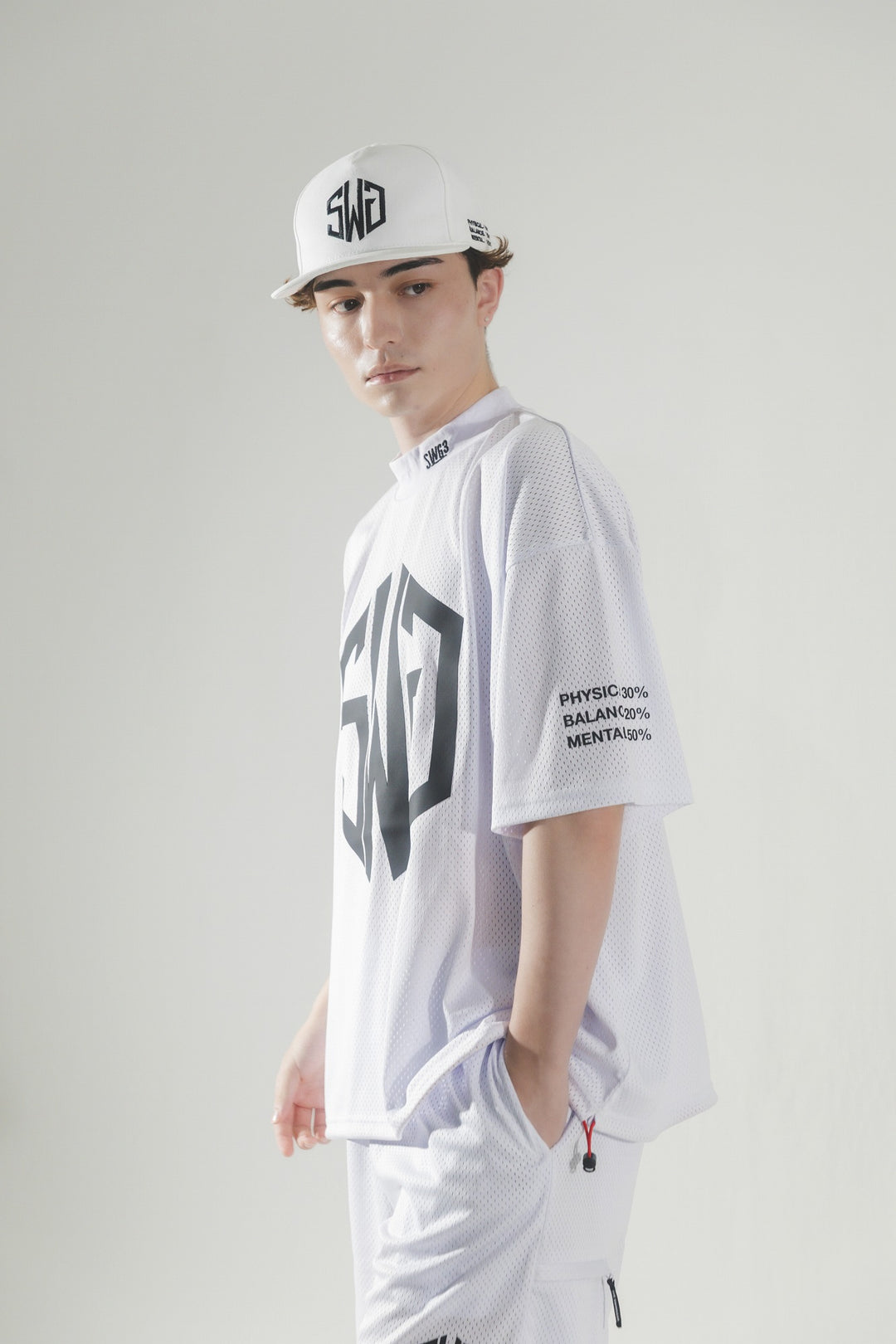 SWG MESH MOCK TEE, WHITE