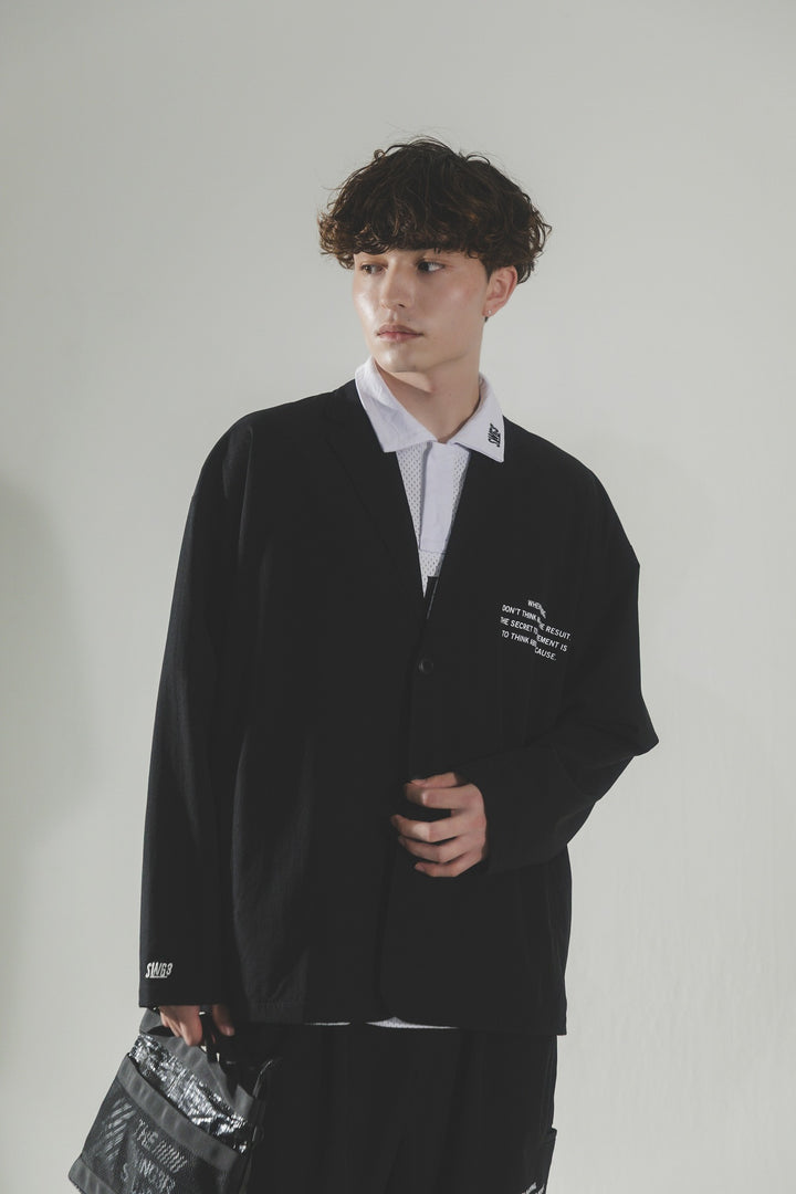 STRETCH NYLON BOX JACKET, BLACK