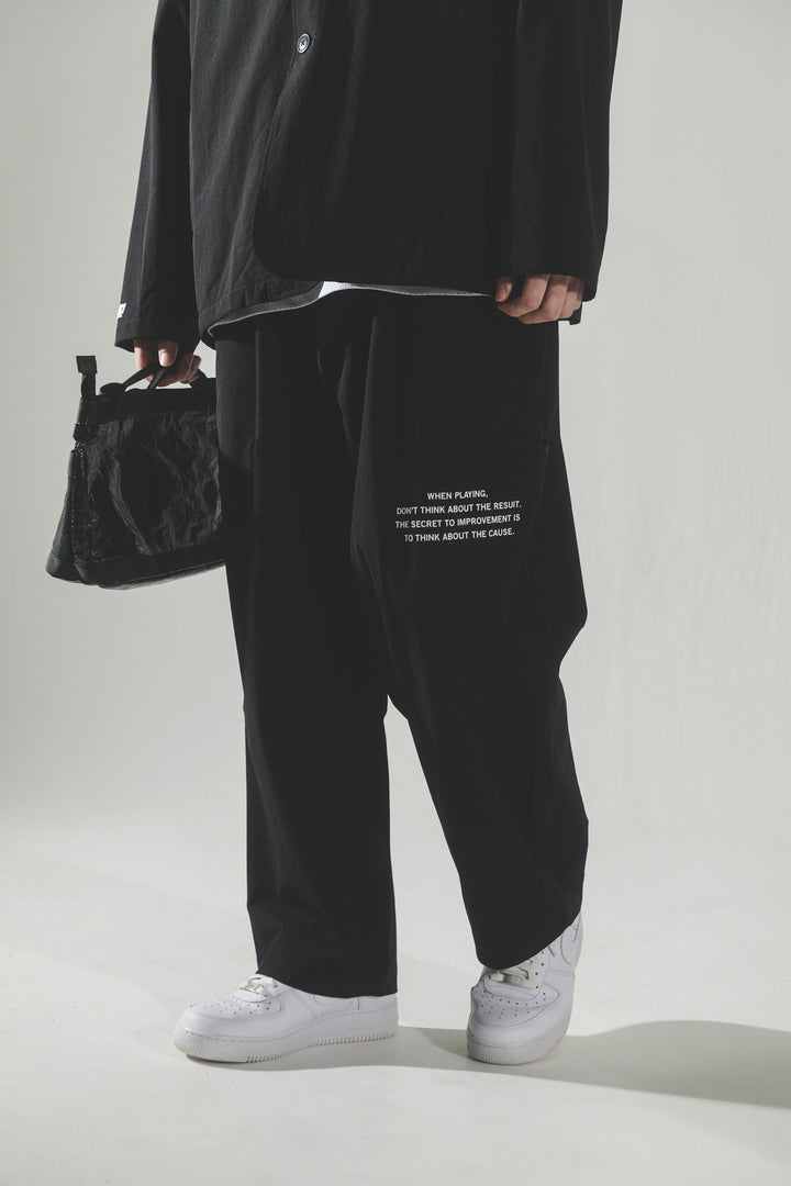 STRETCH NYLON WIDE PANTS, BLACK