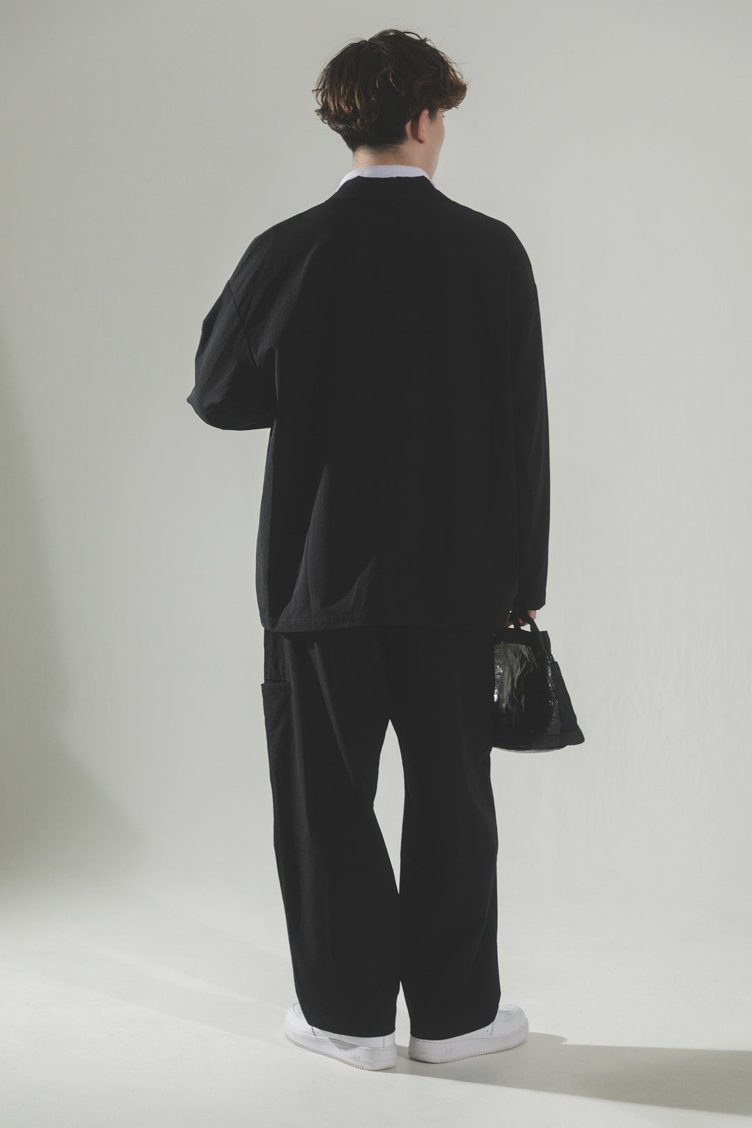 STRETCH NYLON WIDE PANTS, BLACK